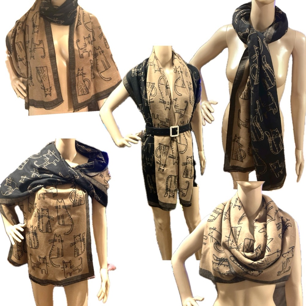 Beautifully Fun Reversible “Whiskers” Wrap/Pashmina/Shaw by Mia Reis 72”x 24”